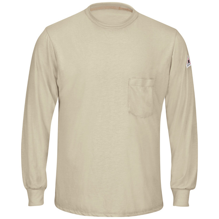 Bulwark FR Men's Lightweight FR Long Sleeve T-Shirt - SMT8 Khaki