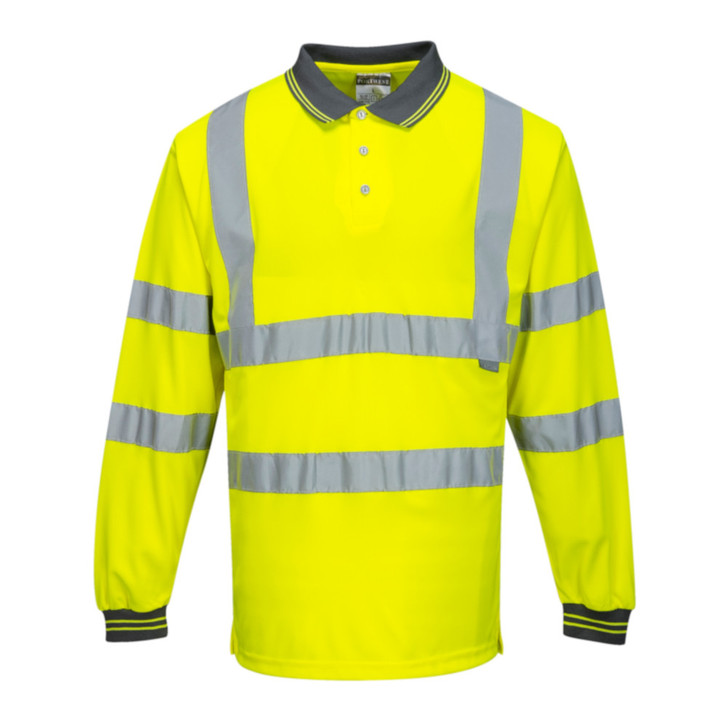 Portwest Hi-Vis Long Sleeved Hi Vis Polo - S277 Yellow with Reflective Trim