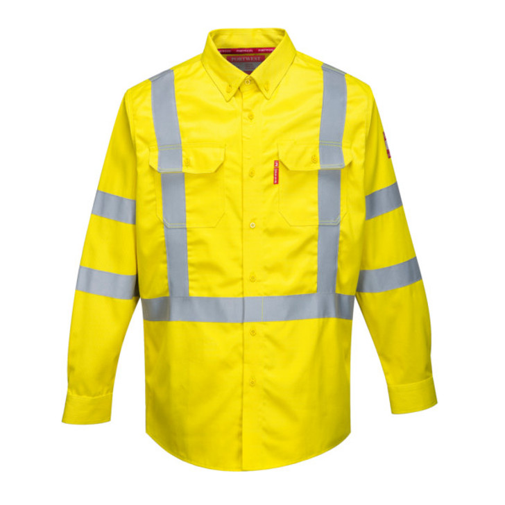 Portwest Bizflame Flame Resistant High Visibility Shirt - FR95 Yellow with Reflective Tape