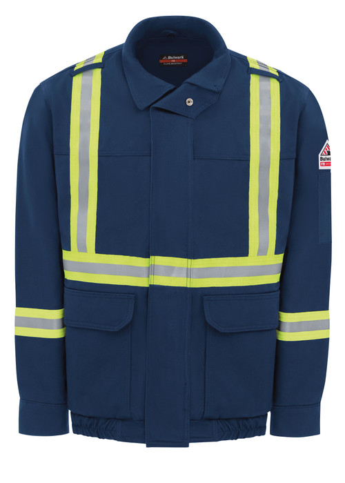 Bulwark FR Men's Lined Bomber Jacket with Reflective Trim - JLJT