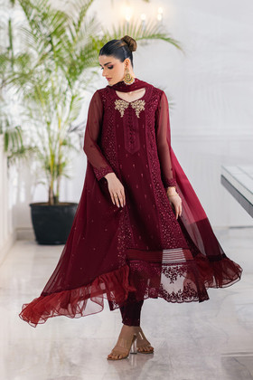 Glimmering Drop of Magic By Areesha Embroidered Chiffon Suits Unstitched 3  Piece ARE21-C13 02 Red Black Sequence - Luxury Collection