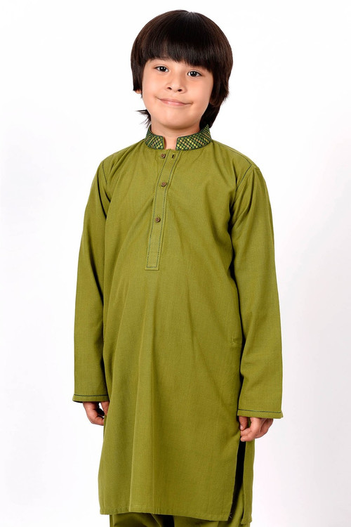 Ready to Wear Embroidered Kurta Shalwar For Boys - Green - LB1592