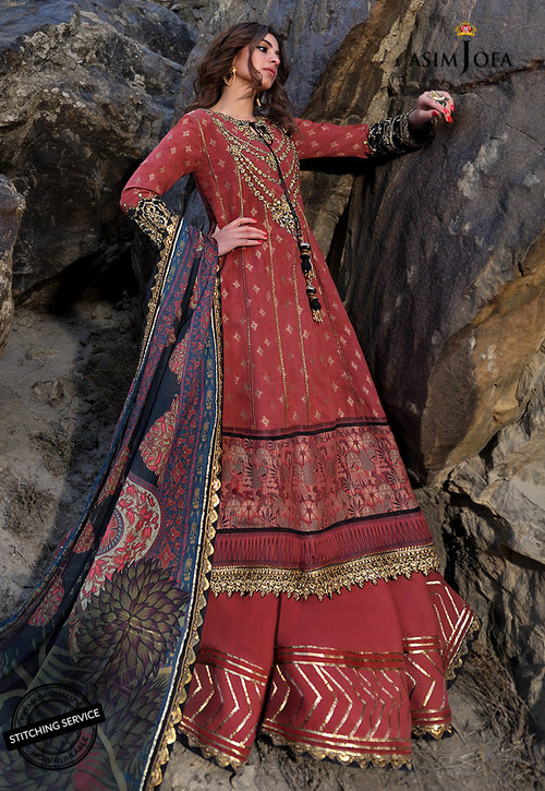 Asim Jofa 3 Piece Custom Stitched Suit - Red - LB19883