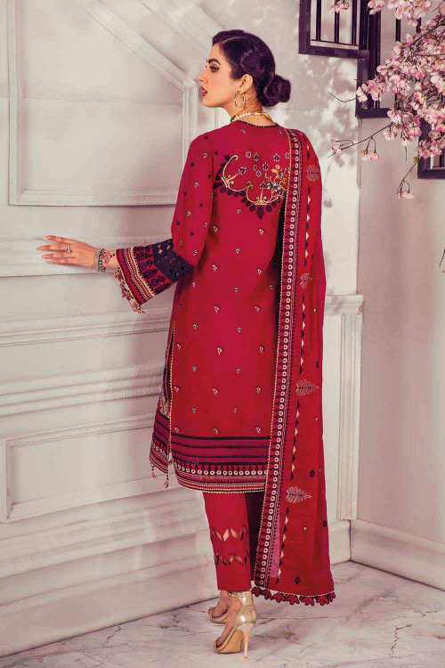 Gul Ahmed 3 Piece Custom Stitched Suit - Red - LB19995