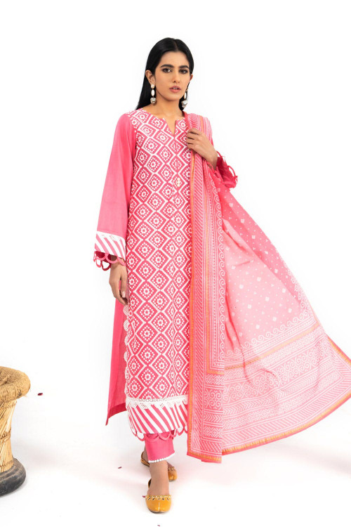 Gul Ahmed 3 Piece Custom Stitched Suit - Pink - LB20439