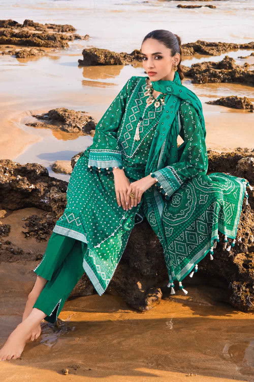 Gul Ahmed 3 Piece Custom Stitched Suit - Green - LB20453