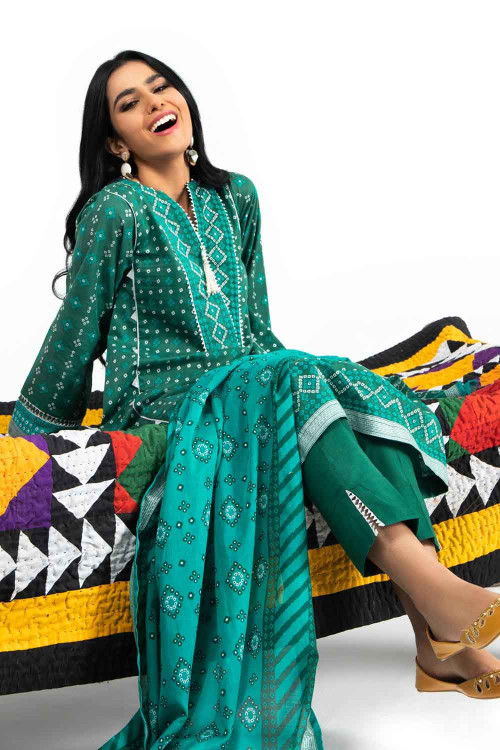 Gul Ahmed 3 Piece Custom Stitched Suit - Green - LB20453