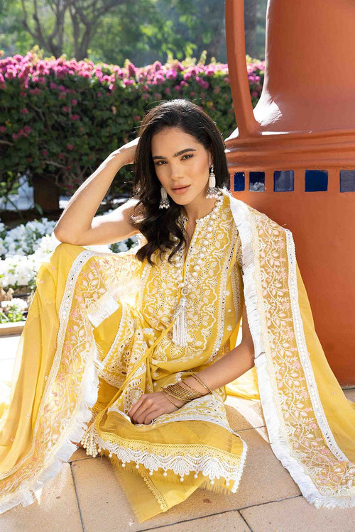 Sobia Nazir 3 Piece Custom Stitched Suit - Yellow - LB21168