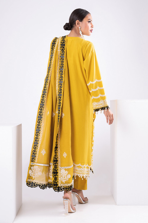 Khaadi 3 Piece Custom Stitched Suit - Yellow - LB21485