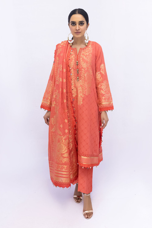 Khaadi 3 Piece Custom Stitched Suit - Pink - LB21490