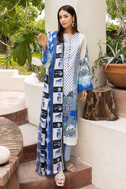 Gul Ahmed 3 Piece Custom Stitched Suit - Blue - LBS14965
