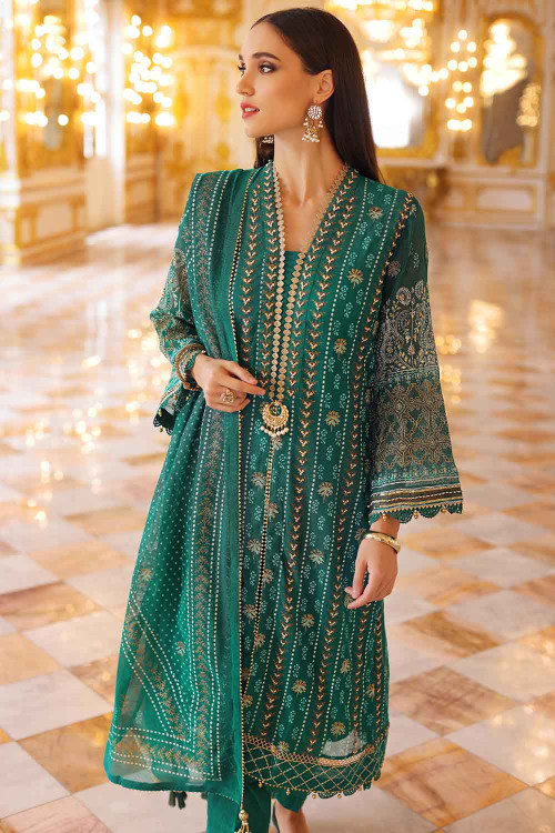 Gul Ahmed 3 Piece Custom Stitched Suit - Green - LB22580