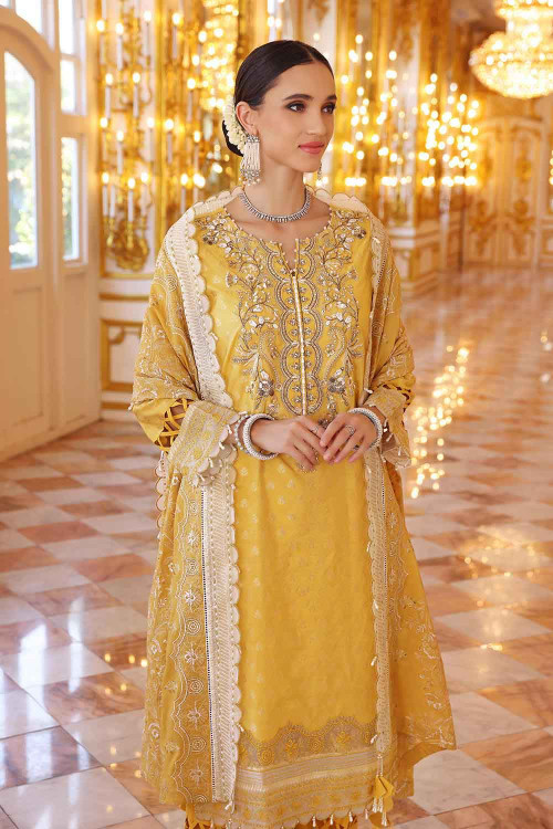 Gul Ahmed 3 Piece Custom Stitched Suit - Yellow - LB22581