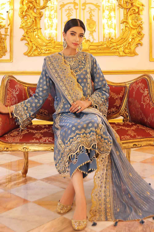 Gul Ahmed 3 Piece Custom Stitched Suit - Gray - LB22585