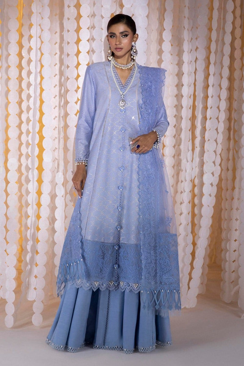 Sana Safinaz 3 Piece Custom Stitched Suit - Blue - LB22690