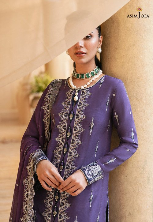 Asim Jofa 3 Piece Custom Stitched Suit - Purple - LB24548