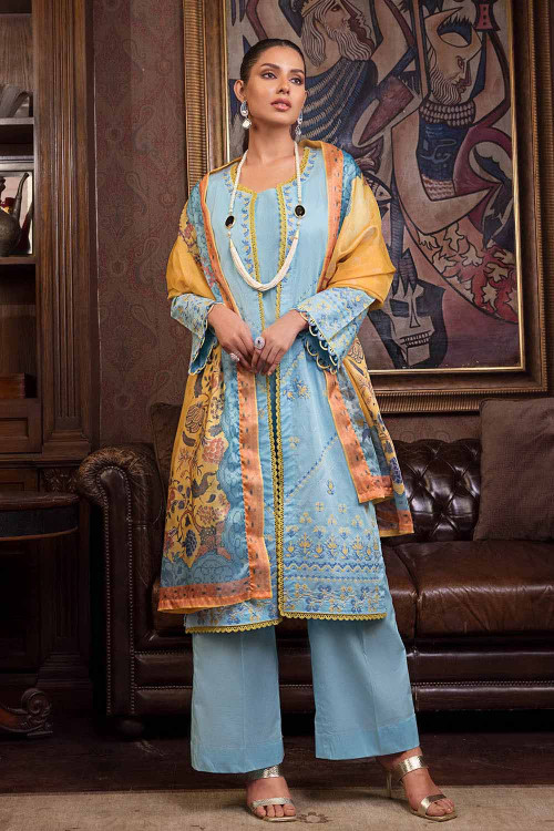Gul Ahmed 3 Piece Custom Stitched Suit - Blue - LB24870