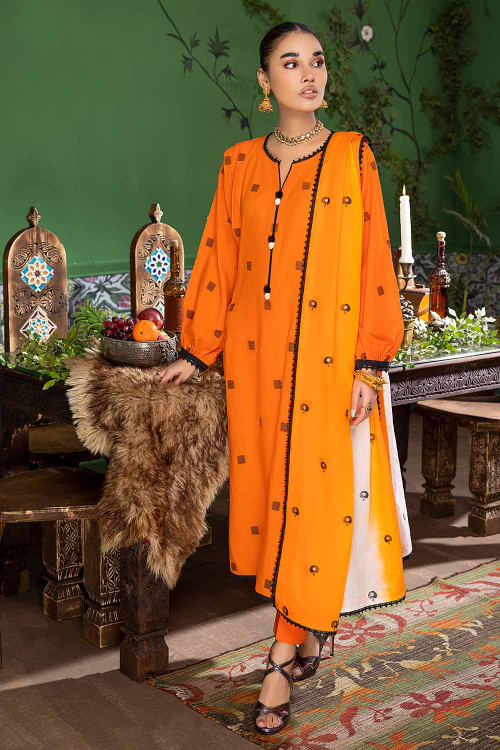 Gul Ahmed 3 Piece Custom Stitched Suit - Orange - LB24883