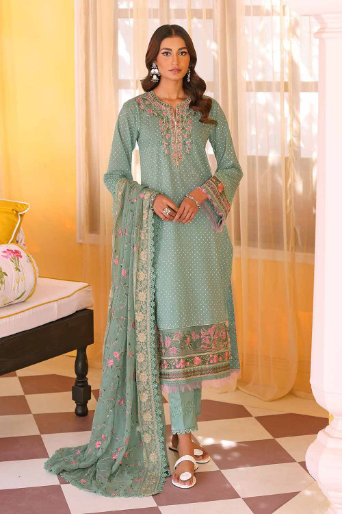 Gul Ahmed 3 Piece Custom Stitched Suit - Green - LB25793