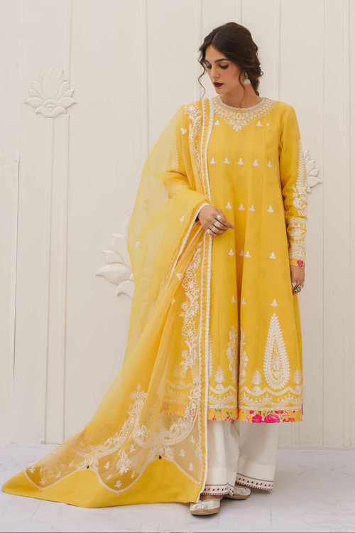 Zara Shahjahan 3 Piece Custom Stitched Suit - Yellow - LB25947