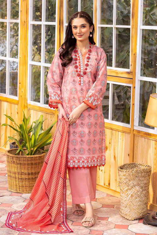 Gul Ahmed 3 Piece Custom Stitched Suit - Pink - LB26543