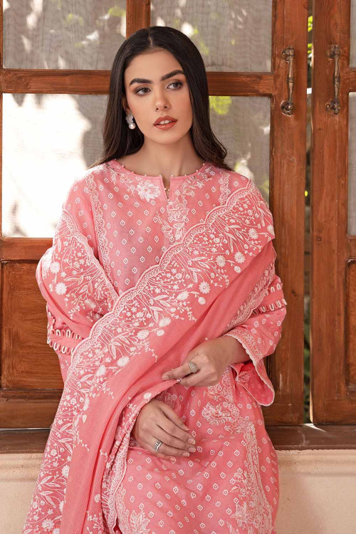 Gul Ahmed 3 Piece Custom Stitched Suit - Pink - LB26560