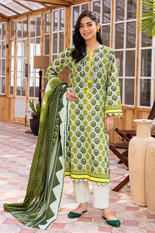Gul Ahmed 3 Piece Custom Stitched Suit - Green - LB26564