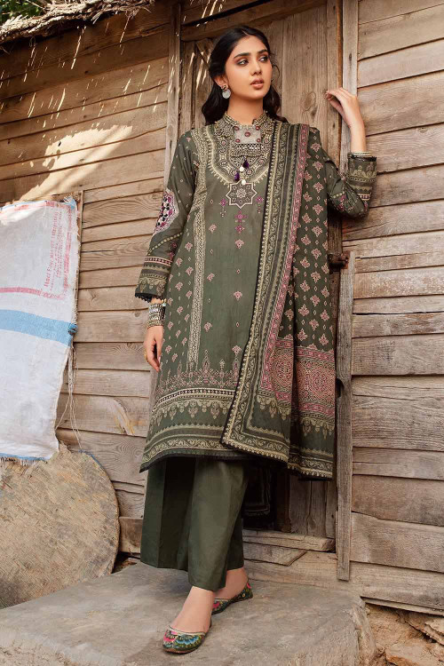 Gul Ahmed 3 Piece Custom Stitched Suit - Green - LB26594