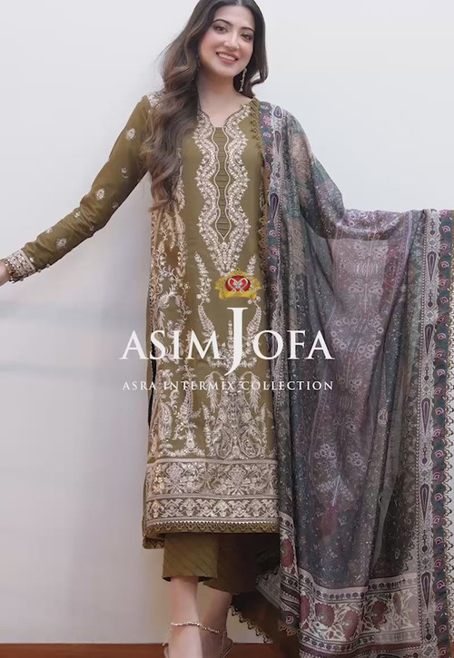 Asim Jofa 3 Piece Custom Stitched Suit - Brown - LB27908