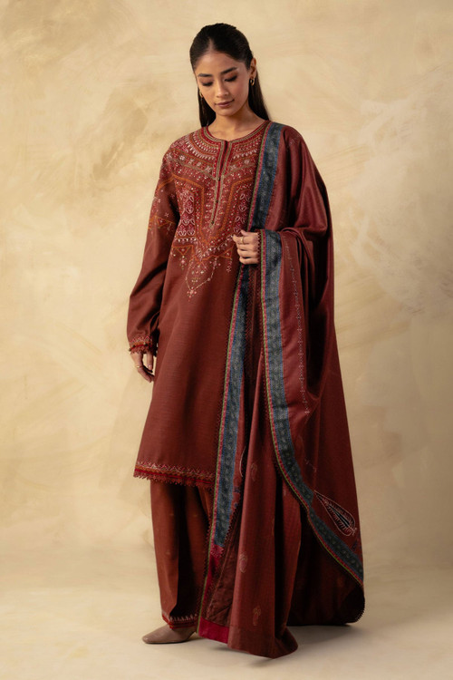 Zara Shahjahan 3 Piece Custom Stitched Suit - Brown - LB28415