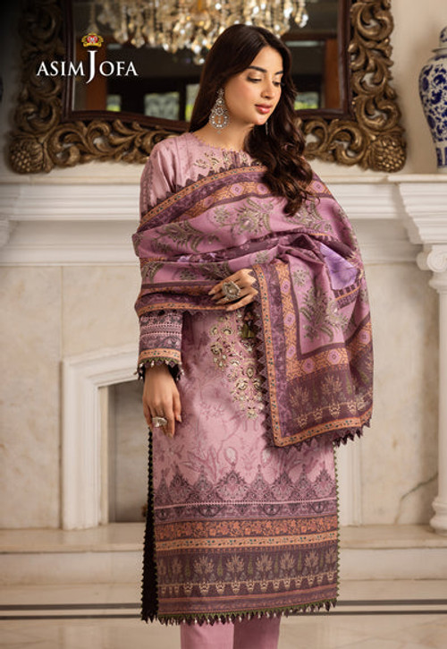 Asim Jofa 3 Piece Custom Stitched Suit - Purple - LB285062
