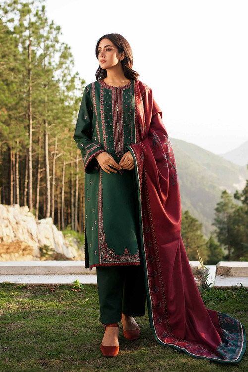 Zara Shahjahan 3 Piece Custom Stitched Suit - Green - LB23924 - LIBASCO