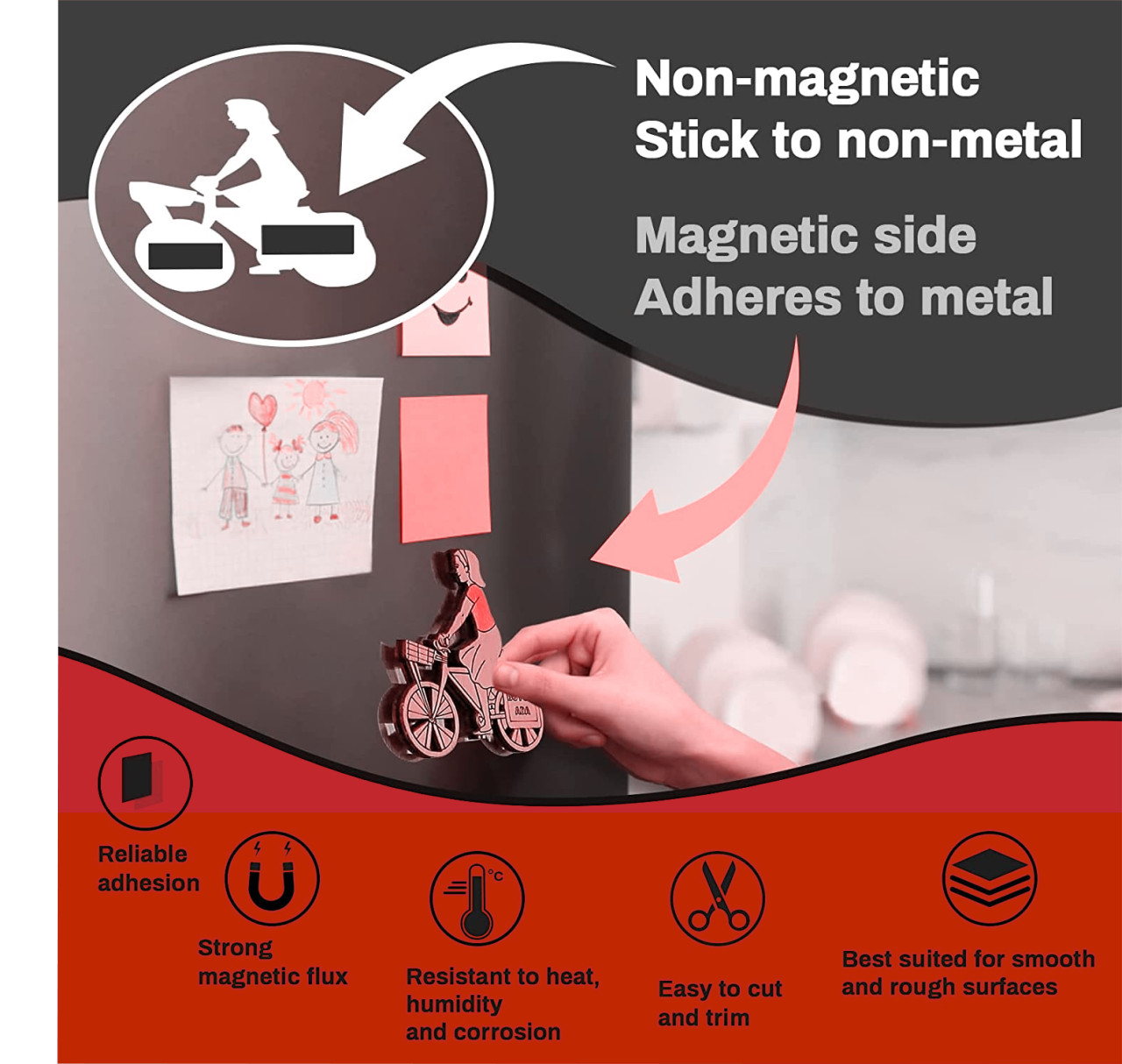 Rotolo nastro magnetico adesivo - Striscia calamitata con nastro adesivo 3m  per fai da te, progetti artistici, lavagne, magneti per frigorifero, magnete  per attrezzi, zanzariere - 15 mm x 3 m 