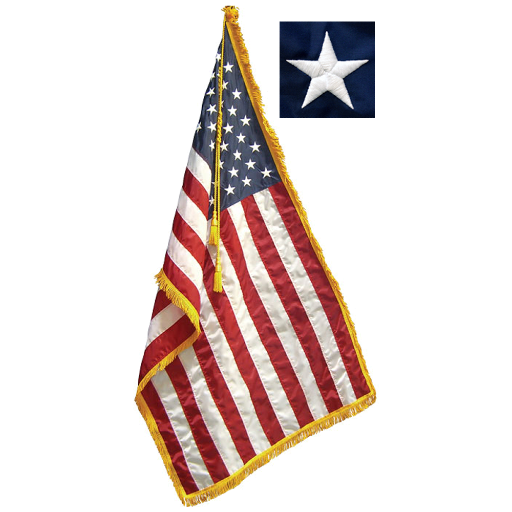 U.S. nylon indoor parade flag with gold fringe