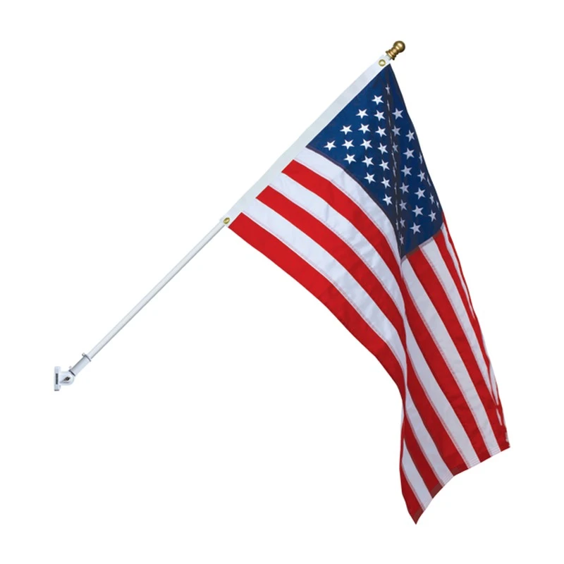 Spinning pole flag set with U.S. flag, anti-furl pole and bracket