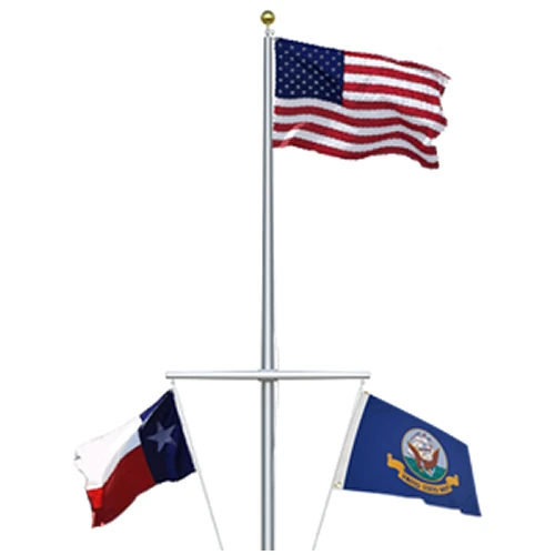 Concord American 40 ft nautical single mast flagpole NSM40C82 with yardarm flying U.S., Texas and Navy flags