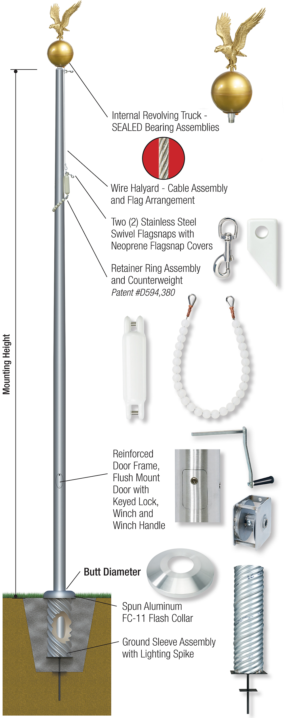 100 ft INDEPENDENCE Series Aluminum Flagpole