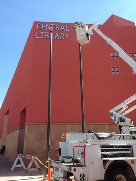 San Antonio Central Library (LED lighting) flagpole project in San Antonio, TX