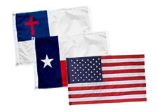 American, Texas and Christian flags