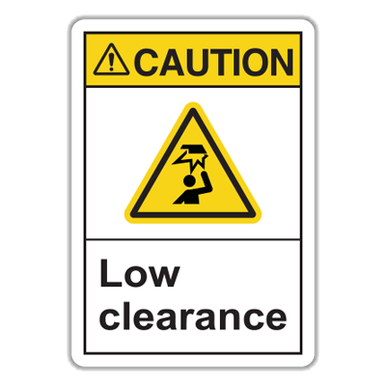 NMC Warnschild 'Caution – Low Overhead Clearance' – 25,4 X 17,8 Cm, Gelb/schwarz, Kunststoff