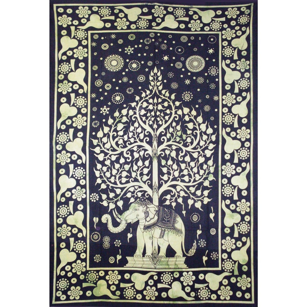 Tree of Life with Elephant Tapestry, full print seen from the front.