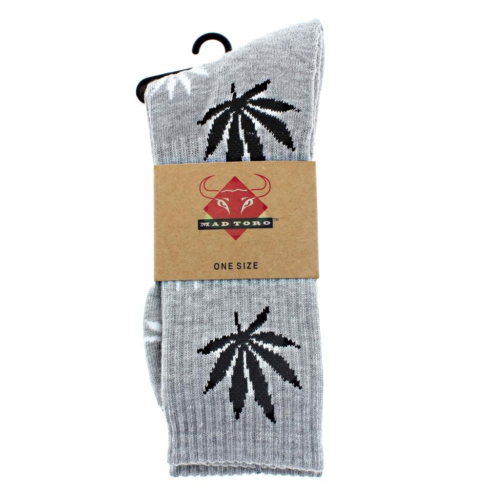 Gray Crew Socks with Black and White Leaf