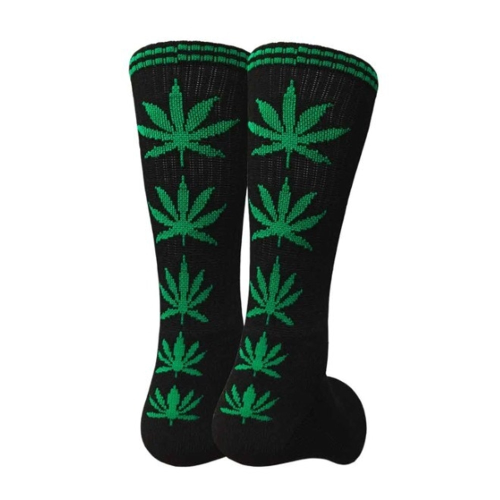 Black Crew Socks with Green Leaf