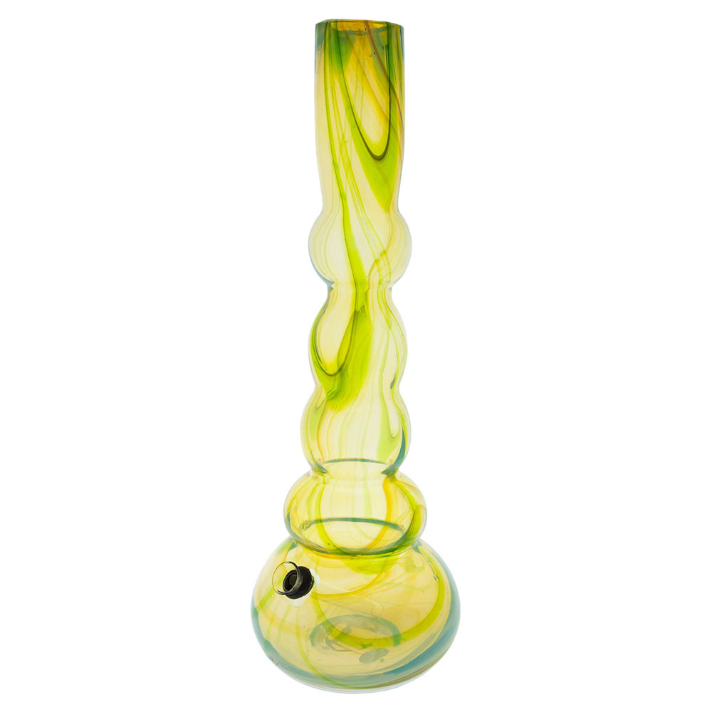 Fumed glass and colored swirls decorate this bulbous pipe throughout its 16" height.