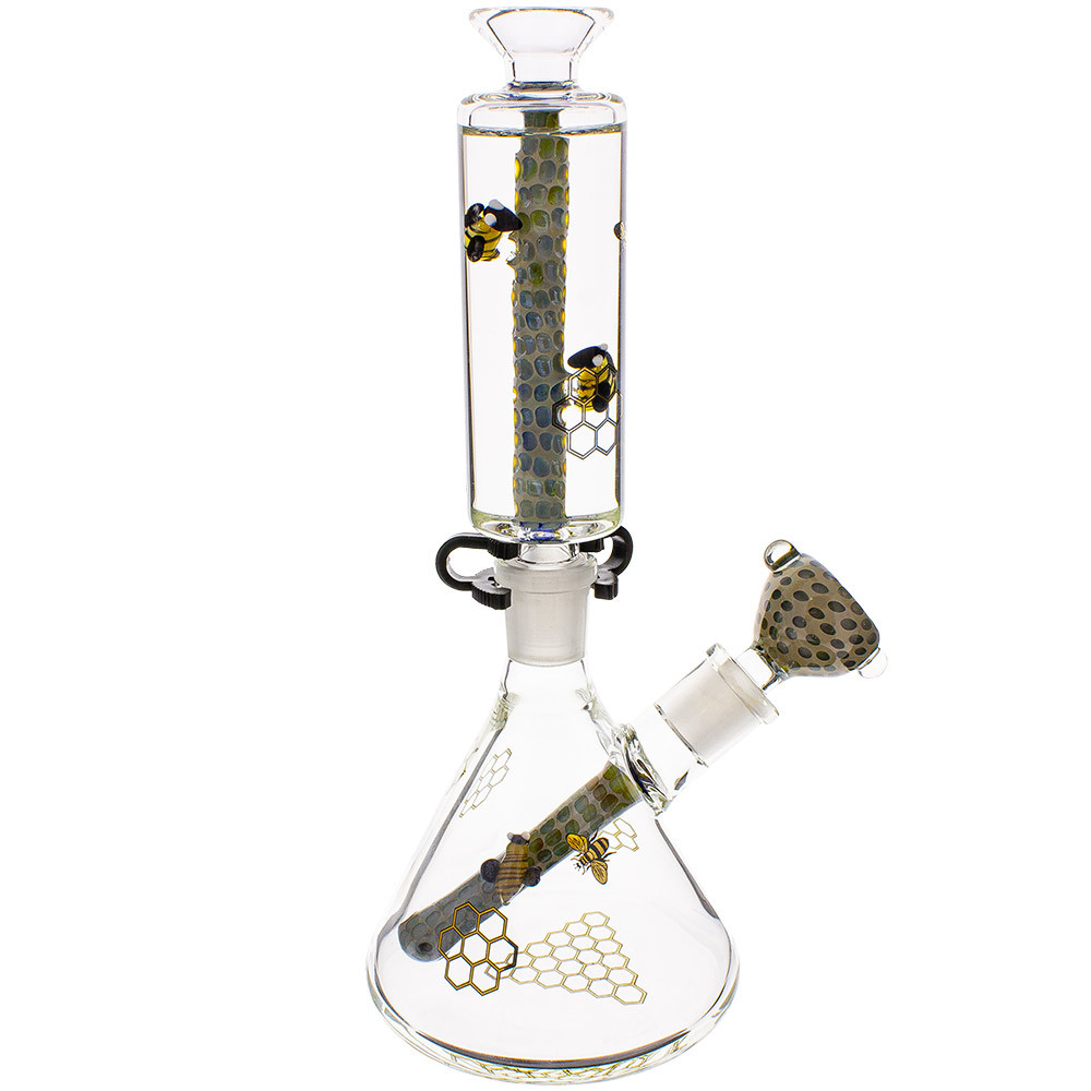 Profile view of Stratus' Bee Beaker with Freezable Neck.