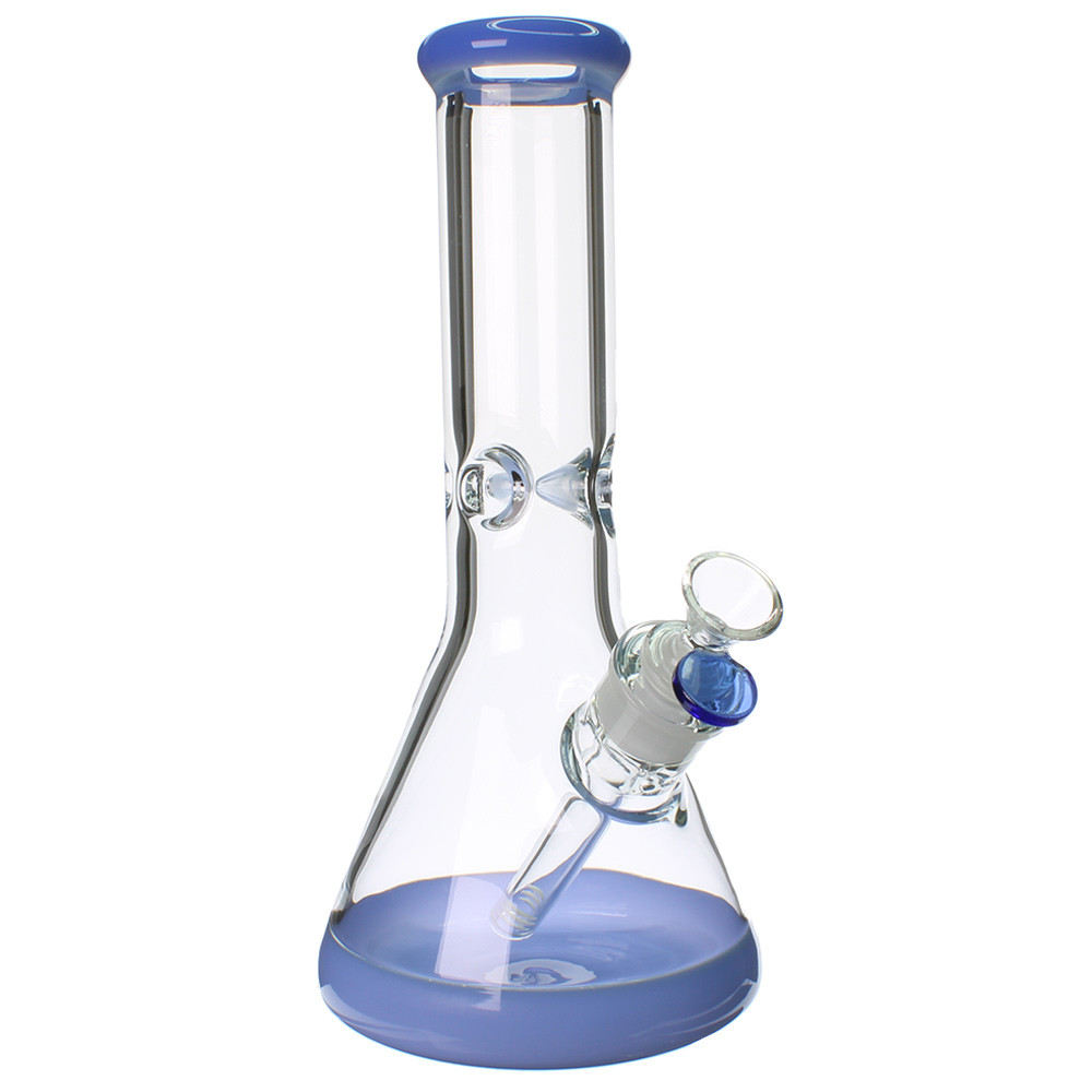 Thick beaker bong glass water pipe with ice pinch.
