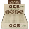 An open display box of OCB Organic Hemp Rolling Papers - Slim containing 24 packs.