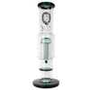 Flying Pig 12-inch teal double perc water pipe with 10-arm tree percolator, honeycomb percolator, ice pinch, and heavy 18mm thumb grip bowl back view.