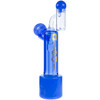 Angled view of a blue aLeaf 7" Standing Bubbs with the banger facing the viewer.