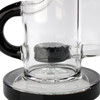 11.5 inch Flying Pig recycler bong water pipe black accents uptake recycler showerhead perc and 14mm bowl with black thumb grip close up of showerhead perc